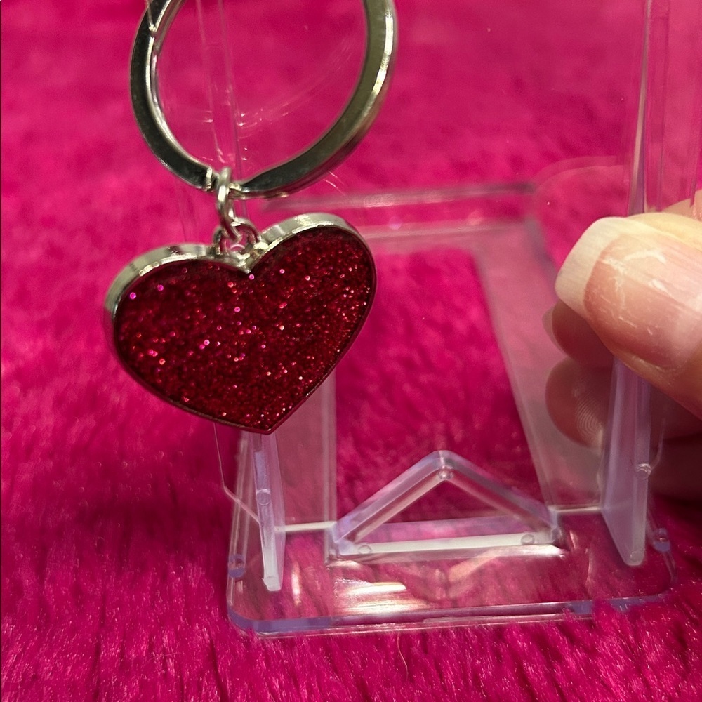 Pink Glitter Heart Keychain